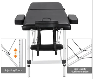 AMAIN Table de massage de beauté portable pliable de haute qualité pour les tatouages Spa Table de massage en acier inoxydable Lit de beauté noir - Product Image 4