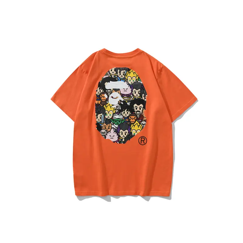 2022 New Arrival BAPE Classic Cartoon Character Co Branded T-shirt for men and women with Asian size Orange T shirt