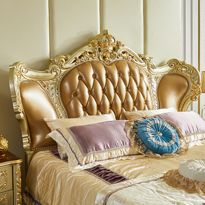 Châu Âu-Phong Cách Rắn Gỗ Da Đôi Giường Sồi Khung Sang Trọng 1.8M Vương Miện Khắc Công Chúa Giường Thạc Sĩ Phòng Ngủ Lưu Trữ Nhà - Product Image 3