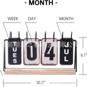 New cross-border 2026 wooden desk <b>calendar</b> stand with wrought iron perpetual <b>calendar</b> base, office flip <b>calendar</b> stand with - Product Image 5