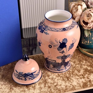 Vase en céramique à motif floral décoratif avec couvercle, pot en porcelaine de style chinois traditionnel pour la maison, la table, l'étagère, ou comme cadeau - Product Image 6
