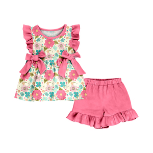 GSSO3601 Ensemble décontracté à manches courtes pour petites filles, imprimé fleurs, vente en gros pour enfants - Product Image 1
