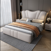 Lit capitonné moderne en cuir de luxe italien avec rangement et éclairage LED, design ergonomique, idéal pour appartement, tailles Queen et King