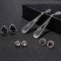 Boucles d'oreilles bohème en alliage de strass noir, nouveau, ensemble de boucles d'oreilles pendantes, pas cher,