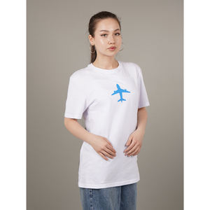 Unisex <b>Cute</b> Customizable White 100% Cotton Regular <b>T</b>-<b>Shirt</b> Airplane Graphic 240gsm Breathable Eco-Friendly Quick Dry Travel - Product Image 2