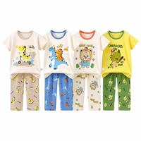 Vente en gros de lots de 2 ensembles de pyjamas pour enfants à manches courtes, été automne, nouvelle arrivée, pur coton, rayures animales, dessins animés, garçons filles