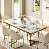 Table à manger moderne en marbre avec base en acier inoxydable, rectangulaire, 6 places, meubles de salle à manger pour la maison, l'hôtel, l'appartement