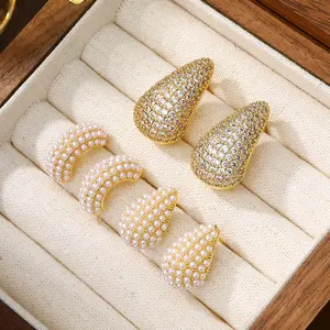 PASUXI anting-anting mutiara baja tahan karat, anting-anting mutiara baja tahan karat Vintage, anting-anting kancing air, Aksesoris Perhiasan