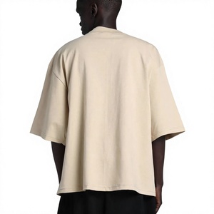 T-shirt en coton uni surdimensionné pour homme, manches courtes, col rond, coupe décontractée, longueur normale, style tricoté écologique - Product Image 6