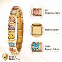Bracelet à breloques italien, vente en gros d'usine, papillon émaillé plaqué or, modulaire pour femmes