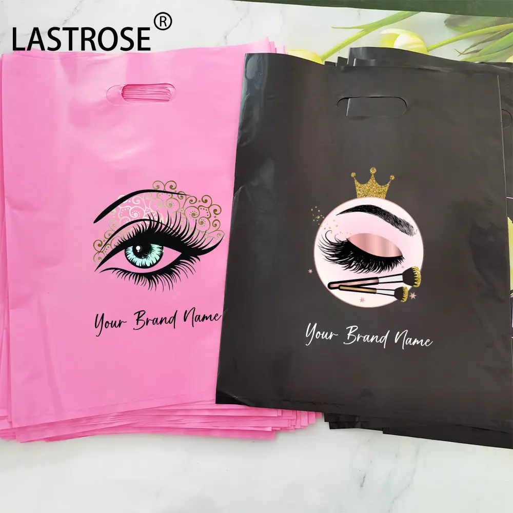 Wholesale black plastic shopping bags hot selling handheld gift bags private label eyelashes packaging bag