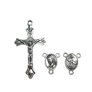 100 pz/sacchetto Croce e Centro in Lega Argento Anticato per Rosario, Crocifisso di Gesù e Centro della Divina Misericordia - Product Image 1