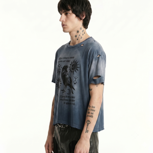 เสื้อยืดผู้ชายคุณภาพสูง 260 กรัม ผ้าฝ้าย OEM สั่งทำพิเศษ ทรงโอเวอร์ไซส์ ไหล่ตก สไตล์วินเทจ ลุคทำเก่า เสื้อยืดเปล่า รุ่น TKAN921 - Product Image 2
