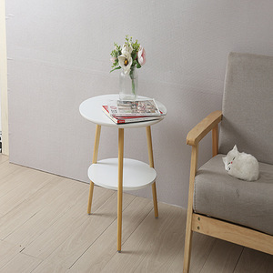 Mesa de Centro Redonda Nórdica de Doble Capa, Madera Blanca de 60 cm, Mesa Auxiliar Moderna para Sala de Estar - Product Image 2