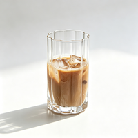 Verre à café à bord floral et nervures verticales, en verre transparent, pour café glacé, latte, jus et autres boissons