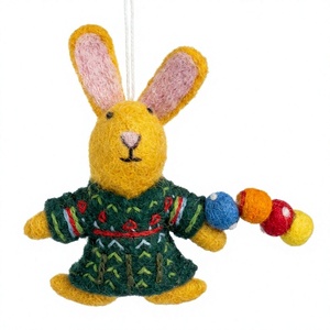 Best Himalaya Handmade Eco-Friendly <b>Wool</b> Easter Rabbit Ornament Embroidered Green <b>Dress</b> White Custom Size Wall Hanging Christmas - Product Image 2