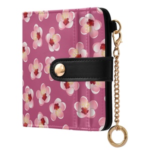 Ladies <b>Wallet</b> Purse <b>Card</b> <b>Holders</b> Pink Flower PU Leather Custom Print Travel <b>Wallet</b> Girls Small Short <b>Wallet</b> with Keychain - Product Image 2