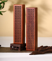 Boîte à encens en bois d'ébène sculptée ajourée de style chinois, support vintage allongé horizontal pour usage domestique et articles religieux