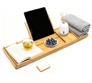 Accessoires de salle de bain de luxe en bois de bambou, plateau de bain de luxe avec côtés extensibles, paniers de <span class=keywords><strong>douche</strong></span> - Product Image 1