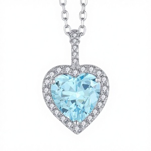 โรแมนติกแฟชั่นซิลเวอร์ เงินสเตอร์ลิงรูปหัวใจสีชมพูอัญมณีเพทายสร้อยคอวินเทจของผู้หญิงของขวัญวันวาเลนไทน์วันเกิด - Product Image 2