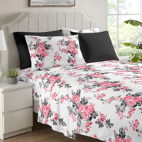 Ensemble de literie en polyester imprimé floral 6 pièces, taille King Queen, avec draps et taies d'oreiller pour chambre à coucher