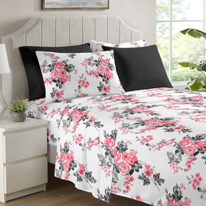 Set di Biancheria da Letto in Poliestere con Stampa Floreale, 6 Pezzi, Misura King Queen, con Lenzuola e Federe per Camera da Letto - Product Image 4