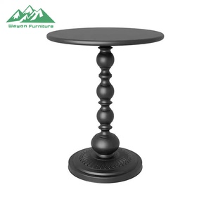 Wayon Furniture Vintage <strong>Black</strong> <strong>Round</strong> <strong>Side</strong> <strong>Table</strong> with Detailed Pedestal Base for Living Room or Bedroom Decor - Product Image 2