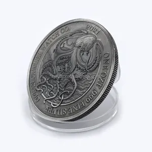 Moneta d'argento fine del ricordo di alta qualità su ordinazione uno ozt .999, monete d'argento antiche del cthulhu Kraken / Poseidon di hurur come regalo