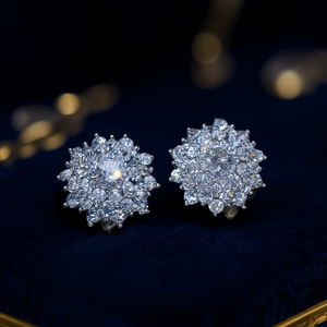 Orecchini a lobo di lusso con fiori per donna, in argento 925, con cristalli e strass, gioielli da sposa con montatura a griffe - Product Image 2