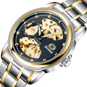 Montre mécanique circulaire pour homme plaquée <span class=keywords><strong>or</strong></span>, double face creuse, en acier inoxydable, tendance - Product Image 4
