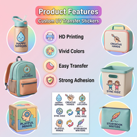 Autocollant de transfert UV DTF personnalisé pour enfants, film découpé à la forme, autocollants imperméables pour sac à dos, bouteille d'eau, boîte à lunch, blocs