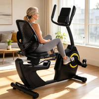Vélo d'exercice couché à entraînement par courroie avec volant d'inertie de 4,5 kg, contrôle programmable, moniteur de fréquence cardiaque LCD, pour la maison et les seniors