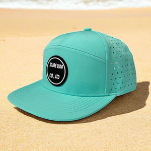 Oem Wholesale Custom Rubber Patch Logo Sports <b>Hat</b> 7 Panel <b>Flat</b> Brim Gorras High Quality Polyester Laser Cut Hole Snapback <b>Cap</b> - Product Image 4