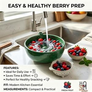 Bol de lavage en céramique pour fruits rouges avec vortex d'eau, lave-fruits auto-rotatif, nettoyeur de baies pour raisins, myrtilles, fraises - Product Image 3