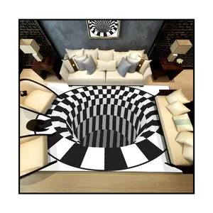Alfombra de área de ilusión óptica con agujero negro 3D, tapete antideslizante, decoración para habitación en blanco y negro