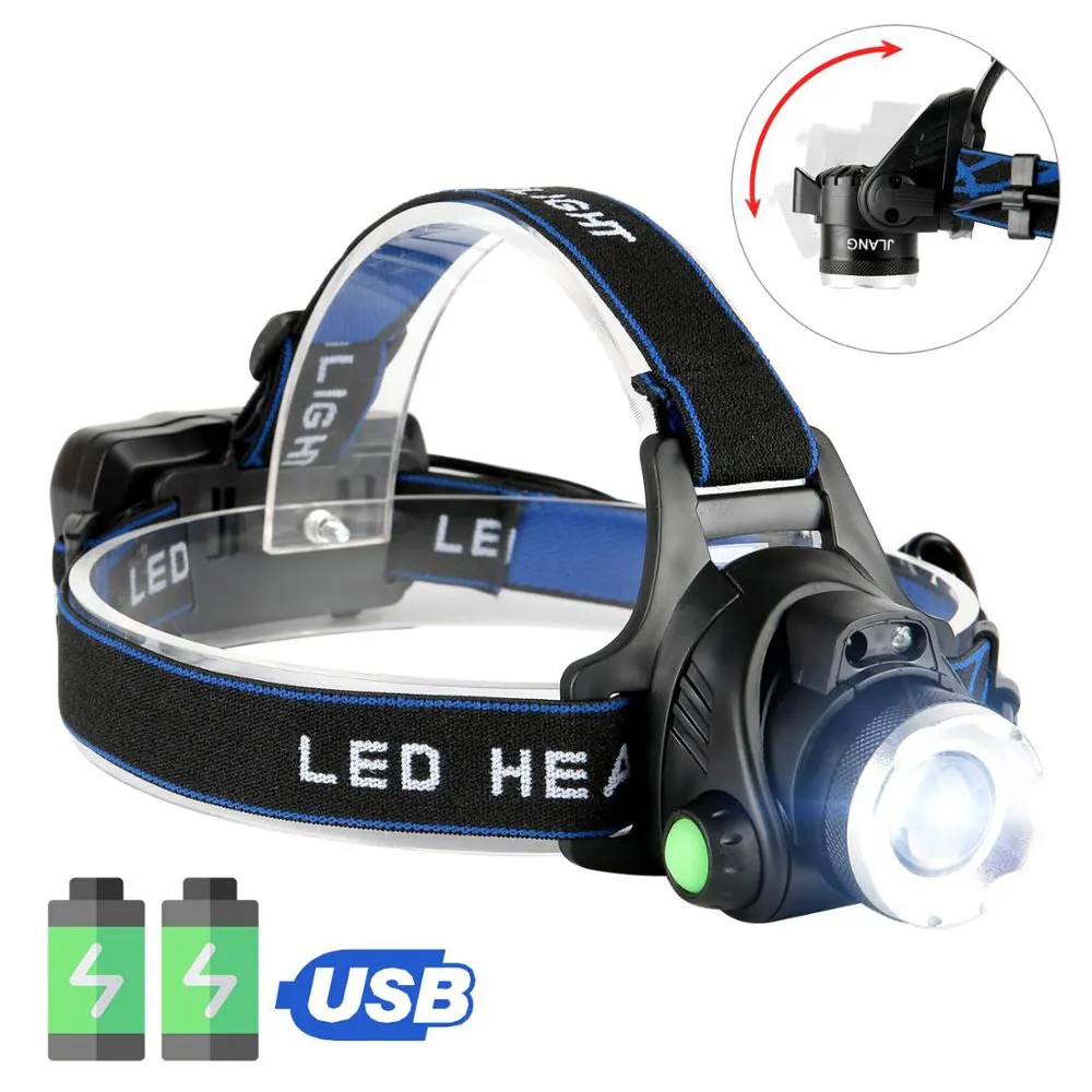 Powerful Aluminum Led Headlamp Flashlight Waterproof High Power Usb Rechargeable T6 Headlamp