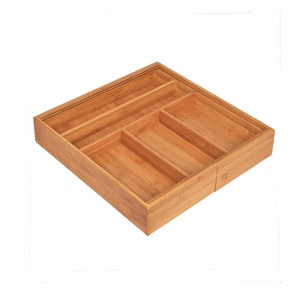 Plateau à couverts rectangulaire en laque argentée He Lin, extensible, porte-couverts en bois, organisateur de <span class=keywords><strong>tiroir</strong></span> en bambou - Product Image 4