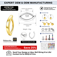 Anneau de nombril articulé en titane ASTM F136 G23 plaqué or 24 carats 16G 10mm, bijou de piercing hypoallergénique pour le nombril