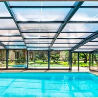 Toldo Retráctil Eléctrico para Exteriores, Techo Transparente Deslizante, Impermeable, Cubierta Retráctil para Piscina de Cristal Transparente