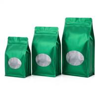 Sachet refermable mat coloré à fond plat avec fermeture éclair et fenêtre, imprimé sur mesure pour noix, café, snacks, OEM