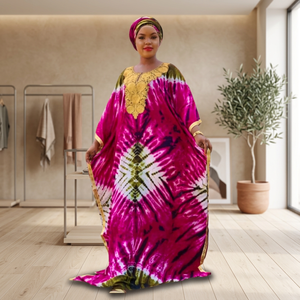 Women Tie Dye Geometric Print Kaftan Maxi <b>Dress</b> <b>Loose</b> Fit Long Sleeve Embroidered Summer Casual <b>Dress</b> - Product Image 1