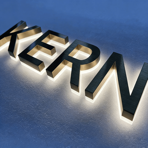 Lettres en relief 3D personnalisées avec halo lumineux, signalétique en acier inoxydable brossé doré de luxe rétroéclairée pour la réception d'hôtel et le bureau - Product Image 5