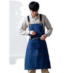 Tablier de cuisine WeaveWin style coréen, tendance, à bretelles croisées, en lin et coton, pour chefs, barbiers, nettoyage, durable, 1-4 - Product Image 1