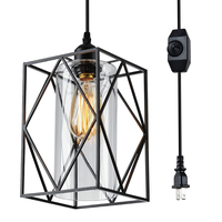 Lámpara Colgante con Interruptor para Colgante Cuadrado, Estilo Rústico, Luz Blanca Cálida para Isla de Cocina, Vestíbulo, Candelabro Central