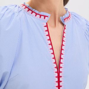 Nuevo Vestido Corto de Verano para Mujer, Estilo Boho, con Mangas Abullonadas, Bordado, a Rayas, de Algodón - Product Image 4