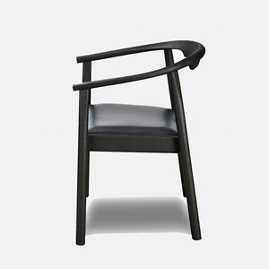 लक्जरी घुमावदार चमड़े के डाइनिंग रूम कुर्सी ओक लकड़ी काले असदार वास्तविक चमड़े के भोजन कुर्सी - Product Image 6