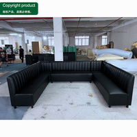 Muebles para Discoteca, Sofá en Forma de U de Cuero PU Negro con Mesa de Centro de Vidrio con LED Dorado para KTV, Bar, Salón, Lugar de Entretenimiento