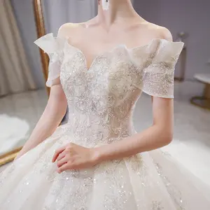 Il produttore ha realizzato abiti da sposa in pizzo di nuovo stile abito da sposa di moda abito da sposa in pizzo con spalle scoperte di lusso Sexy