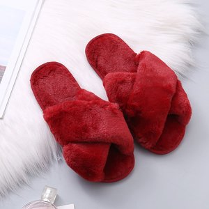 Pantofole calde e soffici di moda da donna accogliente pelliccia sintetica croce scivoli da pavimento per interni Flat Soft Furry Ladies infradito femminili pantofola calda - Product Image 5