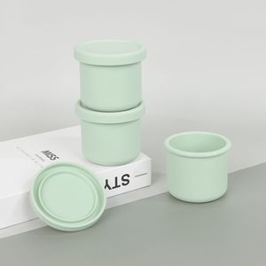 Solid Color Silicone Lunch Box Round Gray Green With Seal Lid Microwaveable Mini Bento For Office Workers Food Storage Container - Product Image 2